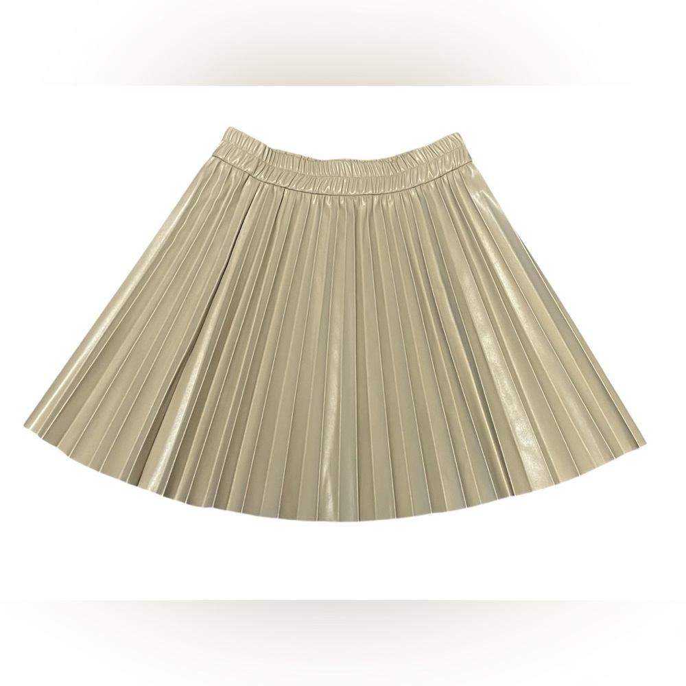 Sincerely Jules Light Tan Faux Leather Accordion Pleat Mini Skirt Size XS